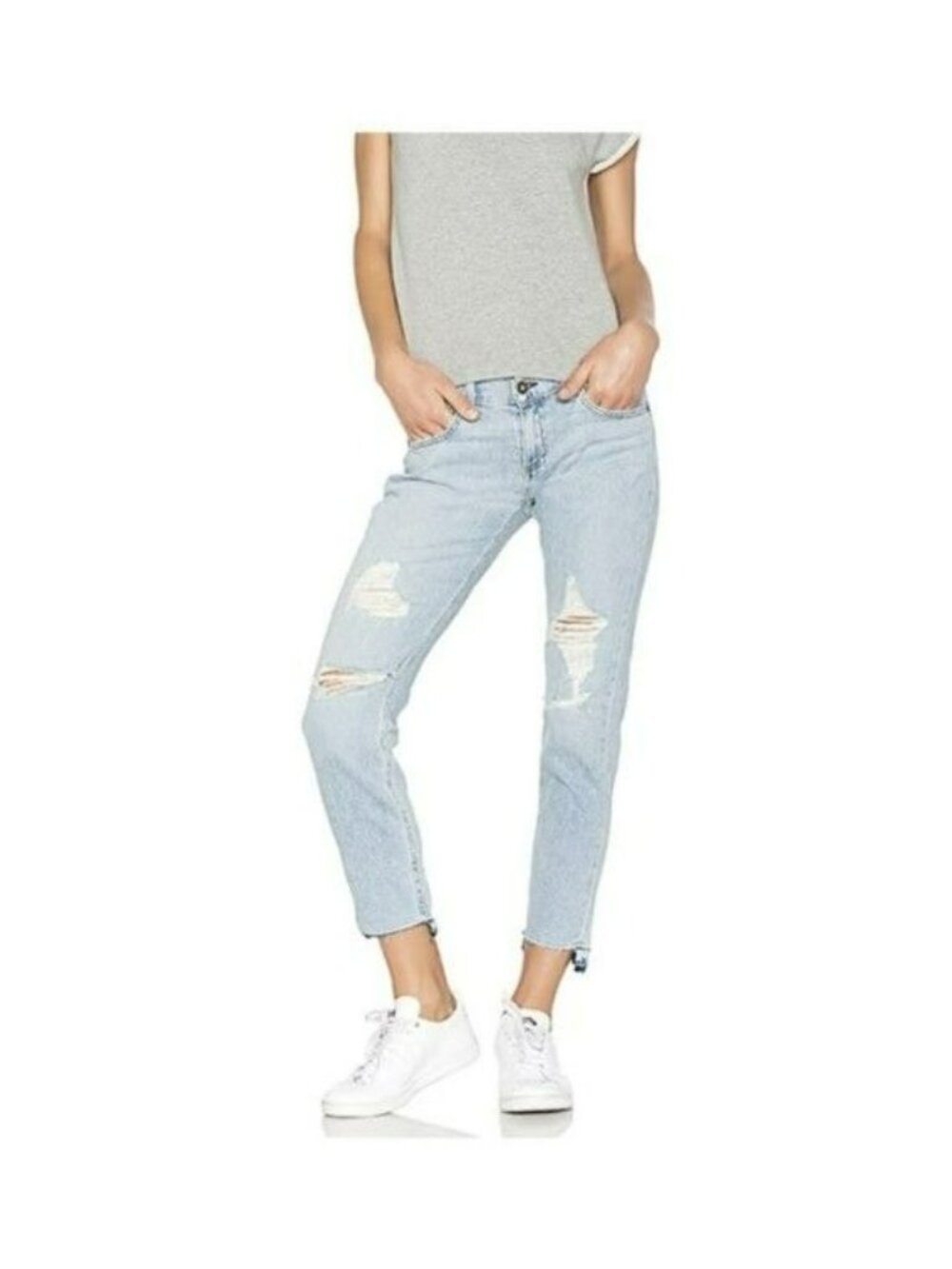 Rag & Bone Dre Capri Jeans 26 Norton Light Wash Blue Raw Cut Step Hem